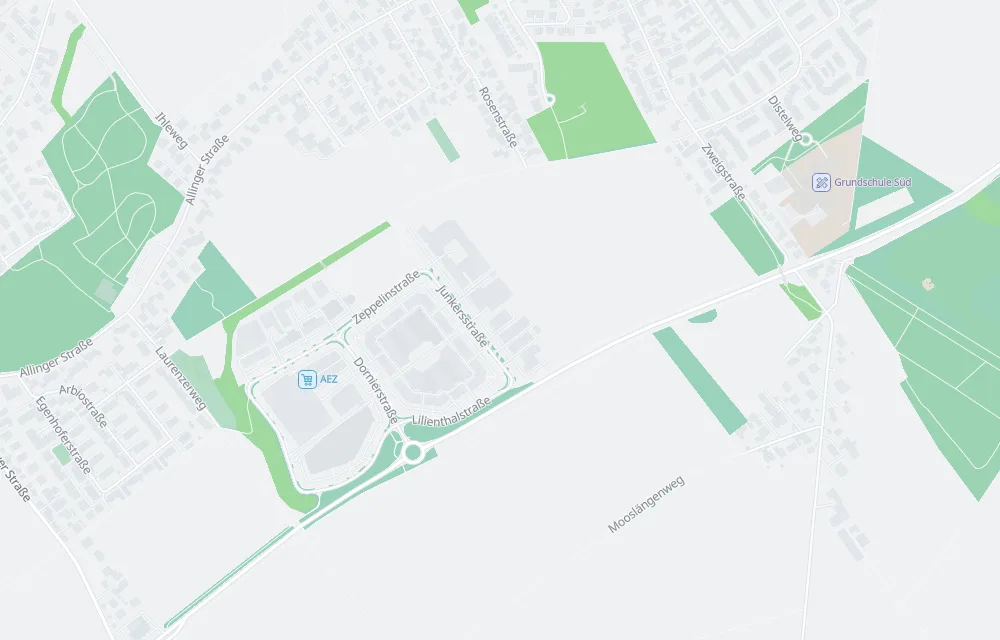 Kartenausschnitt Puchheim mit der Junkersstraße 8 in der Bildmitte