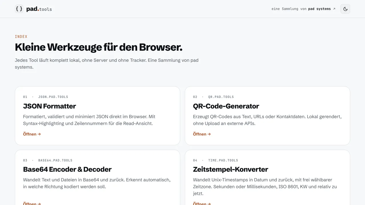 Startseite von pad.tools
